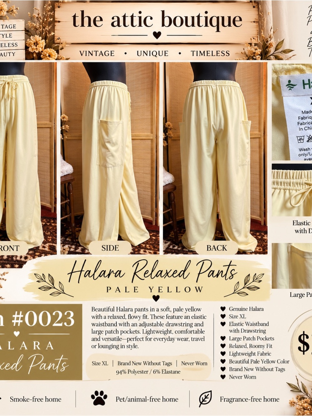 HALARA Pale Yellow Kids Relaxed Pants with Patch Pockets